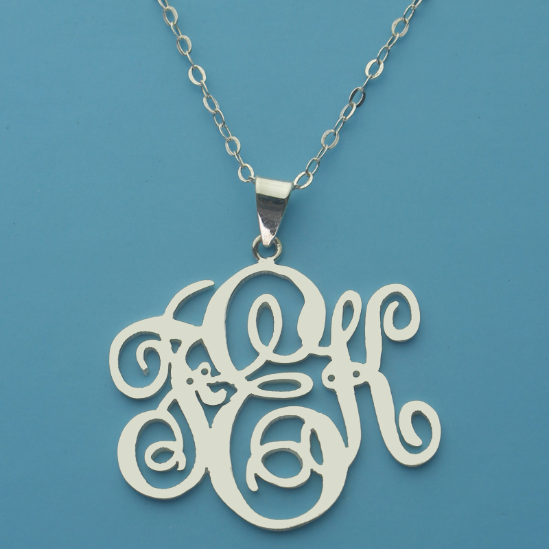 Monogram Kk Necklace, 1.2 Inch Silver Monogram Pendant Jewelry, Script Monogram Necklace