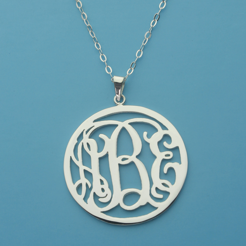 Circle Monogram Necklace Sterling Silver Monogram Necklace Personalized Initial Monogram Necklace Custom Three Initial Monogram Necklace